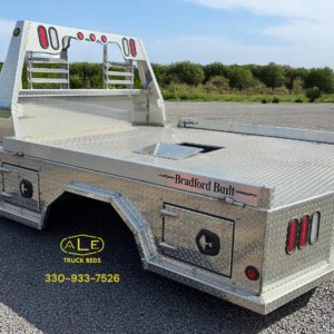 Bradford built service body, aluminum, 84 by 84 inches.