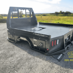 Bradford built service body, steel, 96 by 103 inches.
